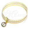 Oro Laminado Semanario Bangle, Gold Filled Style San Judas Design, with Multicolor Crystal, Diamond Cutting Finish, Tricolor, 07.253.0006.1.05 (02 MM Thickness, Size 5 (2.50 Diameter))