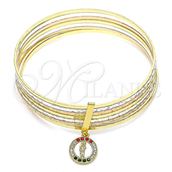 Gold Filled Jewelry — Semanario Bangle San Judas Design with Multicolor Crystal — main product view — SKU 142768 | Oro Laminado joyería — Semanario Bangle San Judas diseño with Multicolor cristal — SKU 142768