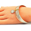 Oro Laminado Semanario Bangle, Gold Filled Style San Benito Design, with White Crystal, Diamond Cutting Finish, Tricolor, 07.253.0005.05 (02 MM Thickness, Size 5 (2.50 Diameter))