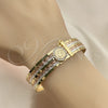 Oro Laminado Semanario Bangle, Gold Filled Style San Benito Design, with White Crystal, Diamond Cutting Finish, Tricolor, 07.253.0005.05 (02 MM Thickness, Size 5 (2.50 Diameter))