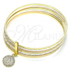 Oro Laminado Semanario Bangle, Gold Filled Style San Benito Design, with White Crystal, Diamond Cutting Finish, Tricolor, 07.253.0005.05 (02 MM Thickness, Size 5 (2.50 Diameter))