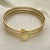 Oro Laminado Semanario Bangle, Gold Filled Style San Benito Design, with White Crystal, Diamond Cutting Finish, Tricolor, 07.253.0005.05 (02 MM Thickness, Size 5 (2.50 Diameter))