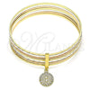 Oro Laminado Semanario Bangle, Gold Filled Style San Benito Design, with White Crystal, Diamond Cutting Finish, Tricolor, 07.253.0005.05 (02 MM Thickness, Size 5 (2.50 Diameter))