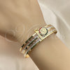 Oro Laminado Semanario Bangle, Gold Filled Style San Benito Design, with Multicolor Crystal, Diamond Cutting Finish, Tricolor, 07.253.0005.1.05 (02 MM Thickness, Size 5 (2.50 Diameter))