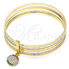 Oro Laminado Semanario Bangle, Gold Filled Style San Benito Design, with Multicolor Crystal, Diamond Cutting Finish, Tricolor, 07.253.0005.1.05 (02 MM Thickness, Size 5 (2.50 Diameter))