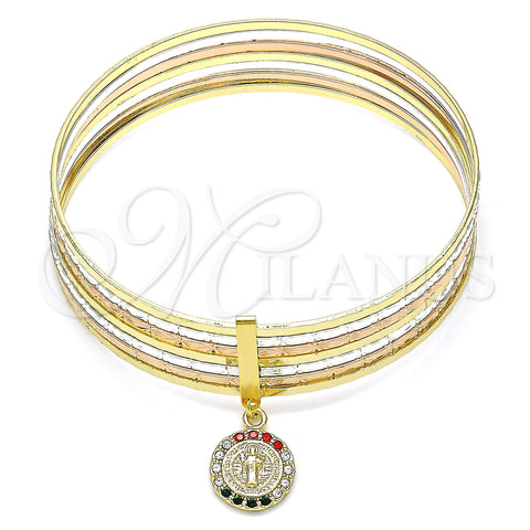 Oro Laminado Semanario Bangle, Gold Filled Style San Benito Design, with Multicolor Crystal, Diamond Cutting Finish, Tricolor, 07.253.0005.1.05 (02 MM Thickness, Size 5 (2.50 Diameter))