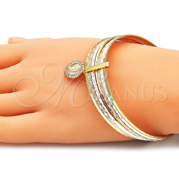 Gold Filled Jewelry — Semanario Bangle Guadalupe Design with White Crystal Diamond — alternate product view — SKU 142771 | Oro Laminado joyería — Semanario Bangle Guadalupe diseño with cristal blanco Diamond — SKU 142771