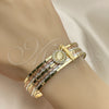 Oro Laminado Semanario Bangle, Gold Filled Style Guadalupe Design, with White Crystal, Diamond Cutting Finish, Tricolor, 07.253.0004.05 (02 MM Thickness, Size 5 (2.50 Diameter))