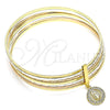 Oro Laminado Semanario Bangle, Gold Filled Style Guadalupe Design, with White Crystal, Diamond Cutting Finish, Tricolor, 07.253.0004.05 (02 MM Thickness, Size 5 (2.50 Diameter))
