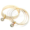 Oro Laminado Semanario Bangle, Gold Filled Style Guadalupe Design, with White Crystal, Diamond Cutting Finish, Tricolor, 07.253.0004.05 (02 MM Thickness, Size 5 (2.50 Diameter))