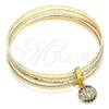 Oro Laminado Semanario Bangle, Gold Filled Style Guadalupe Design, with Multicolor Crystal, Diamond Cutting Finish, Tricolor, 07.253.0004.1.05 (02 MM Thickness, Size 5 (2.50 Diameter))