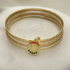 Oro Laminado Semanario Bangle, Gold Filled Style Guadalupe Design, with Multicolor Crystal, Diamond Cutting Finish, Tricolor, 07.253.0004.1.05 (02 MM Thickness, Size 5 (2.50 Diameter))