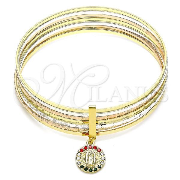 Gold Filled Jewelry — Semanario Bangle Guadalupe Design with Multicolor Crystal Diamond — main product view — SKU 142772 | Oro Laminado joyería — Semanario Bangle Guadalupe diseño with Multicolor cristal Diamond — SKU 142772
