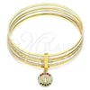 Oro Laminado Semanario Bangle, Gold Filled Style Guadalupe Design, with Multicolor Crystal, Diamond Cutting Finish, Tricolor, 07.253.0004.1.05 (02 MM Thickness, Size 5 (2.50 Diameter))