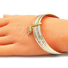 Oro Laminado Semanario Bangle, Gold Filled Style Elephant Design, with Garnet Crystal, Diamond Cutting Finish, Tricolor, 07.253.0014.05 (02 MM Thickness, Size 5 (2.50 Diameter))