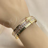 Oro Laminado Semanario Bangle, Gold Filled Style Elephant Design, with Garnet Crystal, Diamond Cutting Finish, Tricolor, 07.253.0014.05 (02 MM Thickness, Size 5 (2.50 Diameter))