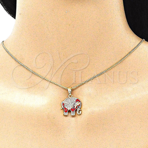 Gold Filled Necklace — Pendant Necklace Elephant Design with White and Black — alternate product view — SKU 142774 | Oro Laminado collar — Pendant Necklace Elephant diseño with blanco and negro — SKU 142774