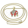 Oro Laminado Pendant Necklace, Gold Filled Style Elephant Design, with White and Black Micro Pave, Red Enamel Finish, Golden Finish, 04.210.0054.20 (02 MM Thickness, 20 Inches Length)