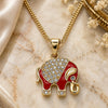 Oro Laminado Pendant Necklace, Gold Filled Style Elephant Design, with White and Black Micro Pave, Red Enamel Finish, Golden Finish, 04.210.0054.20 (02 MM Thickness, 20 Inches Length)