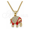 Oro Laminado Pendant Necklace, Gold Filled Style Elephant Design, with White and Black Micro Pave, Red Enamel Finish, Golden Finish, 04.210.0054.20 (02 MM Thickness, 20 Inches Length)