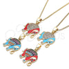 Oro Laminado Pendant Necklace, Gold Filled Style Elephant Design, with White and Black Micro Pave, Red Enamel Finish, Golden Finish, 04.210.0054.20 (02 MM Thickness, 20 Inches Length)