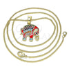 Oro Laminado Pendant Necklace, Gold Filled Style Elephant Design, with Multicolor Micro Pave, Red Enamel Finish, Golden Finish, 04.210.0054.1.20 (02 MM Thickness, 20 Inches Length)