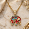 Oro Laminado Pendant Necklace, Gold Filled Style Elephant Design, with Multicolor Micro Pave, Red Enamel Finish, Golden Finish, 04.210.0054.1.20 (02 MM Thickness, 20 Inches Length)