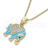 Oro Laminado Pendant Necklace, Gold Filled Style Elephant Design, with White and Black Micro Pave, Turquoise Enamel Finish, Golden Finish, 04.210.0054.2.20 (02 MM Thickness, 20 Inches Length)