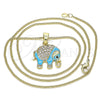 Oro Laminado Pendant Necklace, Gold Filled Style Elephant Design, with White and Black Micro Pave, Turquoise Enamel Finish, Golden Finish, 04.210.0054.2.20 (02 MM Thickness, 20 Inches Length)