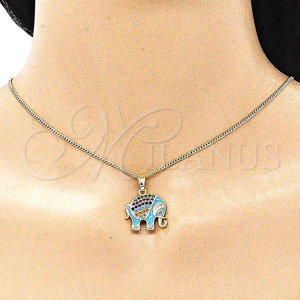 Gold Filled Necklace — Pendant Necklace Elephant Design with Multicolor Micro Pave — alternate product view — SKU 142777 | Oro Laminado collar — Pendant Necklace Elephant diseño with Multicolor Micro Pave — SKU 142777