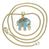 Oro Laminado Pendant Necklace, Gold Filled Style Elephant Design, with Multicolor Micro Pave, Turquoise Enamel Finish, Golden Finish, 04.210.0054.3.20 (02 MM Thickness, 20 Inches Length)