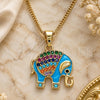 Oro Laminado Pendant Necklace, Gold Filled Style Elephant Design, with Multicolor Micro Pave, Turquoise Enamel Finish, Golden Finish, 04.210.0054.3.20 (02 MM Thickness, 20 Inches Length)