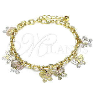 Gold Filled Bracelet — Charm Bracelet Butterfly Design Polished Tricolor 03. 06 — main product view — SKU 142780 | Oro Laminado brazalete — Charm Bracelet Butterfly diseño pulido Tricolor 03. 06 — SKU 142780