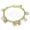 Oro Laminado Charm Bracelet, Gold Filled Style Butterfly Design, Polished, Tricolor, 03.331.0171.08 (06 MM Thickness, 8 Inches Length)