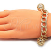 Oro Laminado Charm Bracelet, Gold Filled Style Ball Design, with White Cubic Zirconia, Polished, Golden Finish, 03.331.0180.08 (13 MM Thickness, 8 Inches Length)