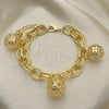 Oro Laminado Charm Bracelet, Gold Filled Style Chunky Design, with White Cubic Zirconia, Polished, Golden Finish, 03.331.0182.08