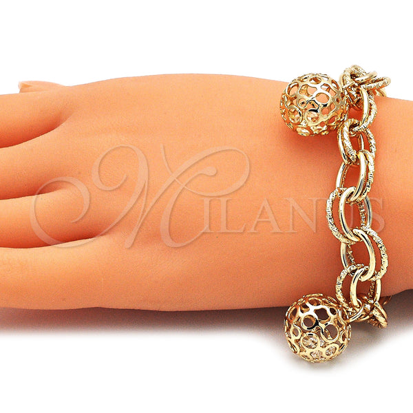 Gold Filled Bracelet — Charm Bracelet Ball Design with White Cubic Zirconia — alternate product view — SKU 142791 | Oro Laminado brazalete — Charm Bracelet Ball diseño with blanco Cubic Zirconia — SKU 142791