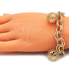 Oro Laminado Charm Bracelet, Gold Filled Style Ball Design, with White Cubic Zirconia, Polished, Golden Finish, 03.331.0182.08 (12 MM Thickness, 8 Inches Length)