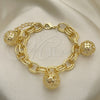 Oro Laminado Charm Bracelet, Gold Filled Style Ball Design, with White Cubic Zirconia, Polished, Golden Finish, 03.331.0182.08 (12 MM Thickness, 8 Inches Length)