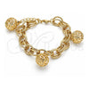 Oro Laminado Charm Bracelet, Gold Filled Style Ball Design, with White Cubic Zirconia, Polished, Golden Finish, 03.331.0182.08 (12 MM Thickness, 8 Inches Length)