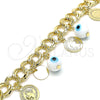 Oro Laminado Charm Bracelet, Gold Filled Style Evil Eye Design, White Resin Finish, Golden Finish, 03.331.0185.08 (10 MM Thickness, 8 Inches Length)