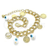 Oro Laminado Charm Bracelet, Gold Filled Style Evil Eye Design, White Resin Finish, Golden Finish, 03.331.0185.08 (10 MM Thickness, 8 Inches Length)