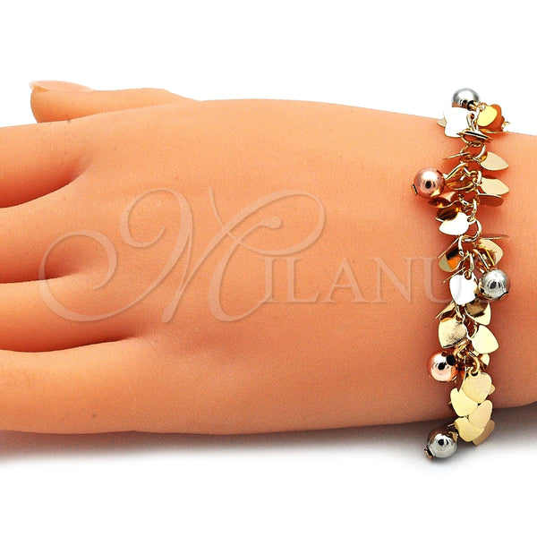 Gold Filled Bracelet — Charm Bracelet Ball and Heart Design Polished Tricolor — alternate product view — SKU 142796 | Oro Laminado brazalete — Charm Bracelet Ball and corazón diseño pulido Tricolor — SKU 142796