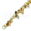 Oro Laminado Charm Bracelet, Gold Filled Style Ball and Heart Design, Polished, Tricolor, 03.331.0187.08 (05 MM Thickness, 8 Inches Length)
