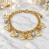 Oro Laminado Charm Bracelet, Gold Filled Style Ball and Heart Design, Matte Finish, Tricolor, 03.331.0188.08 (06 MM Thickness, 8 Inches Length)
