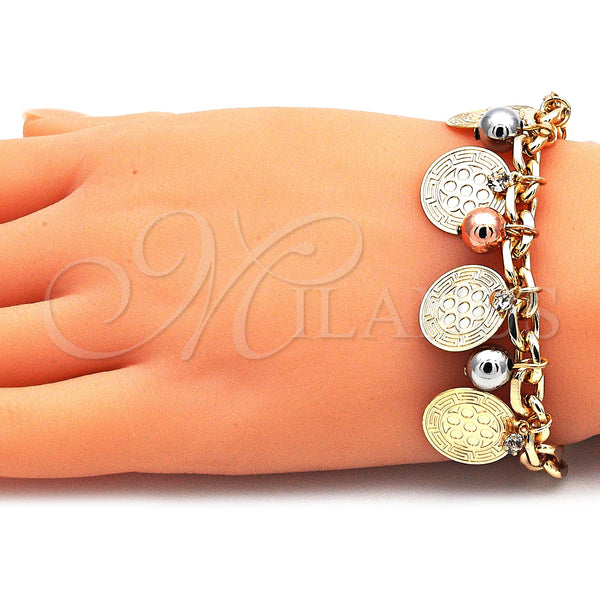 Gold Filled Bracelet — Charm Bracelet Flower and Ball Design with White — alternate product view — SKU 142798 | Oro Laminado brazalete — Charm Bracelet flor and Ball diseño with blanco — SKU 142798