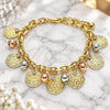 Oro Laminado Charm Bracelet, Gold Filled Style Flower and Ball Design, with White Crystal, Polished, Tricolor, 03.331.0189.08 (07 MM Thickness, 8 Inches Length)