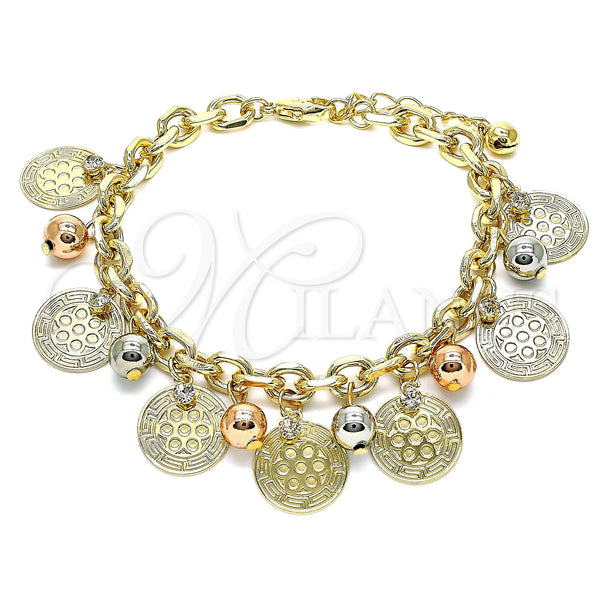 Gold Filled Bracelet — Charm Bracelet Flower and Ball Design with White — main product view — SKU 142798 | Oro Laminado brazalete — Charm Bracelet flor and Ball diseño with blanco — SKU 142798