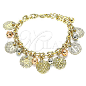 Gold Filled Bracelet — Charm Bracelet Flower and Ball Design with White — main product view — SKU 142798 | Oro Laminado brazalete — Charm Bracelet flor and Ball diseño with blanco — SKU 142798