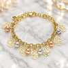 Oro Laminado Charm Bracelet, Gold Filled Style Judaica and Hand of God Design, Polished, Tricolor, 03.331.0190.08 (06 MM Thickness, 8 Inches Length)